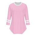 thumbnail image 4 of Olyvenn Womens Chemises à Manches 3/4 Été Tops Plissés Color Block Décontractés Col Rond Tenues de Mode Vêtements Rose m, 4 of 5
