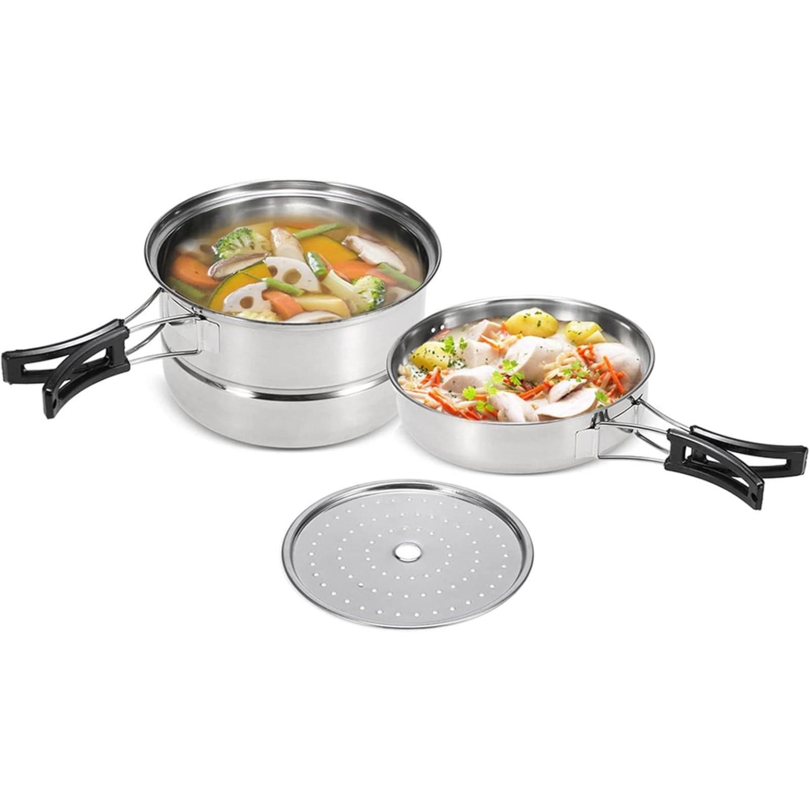 witspace 3pcs/set Stainless Steel Cookware Set Flat Bottom Frying Pan Soup Pot Milk Pot Kit Induction Cooker Cooking Pan for Home Kitchen, Dishwasher and Oven Safe