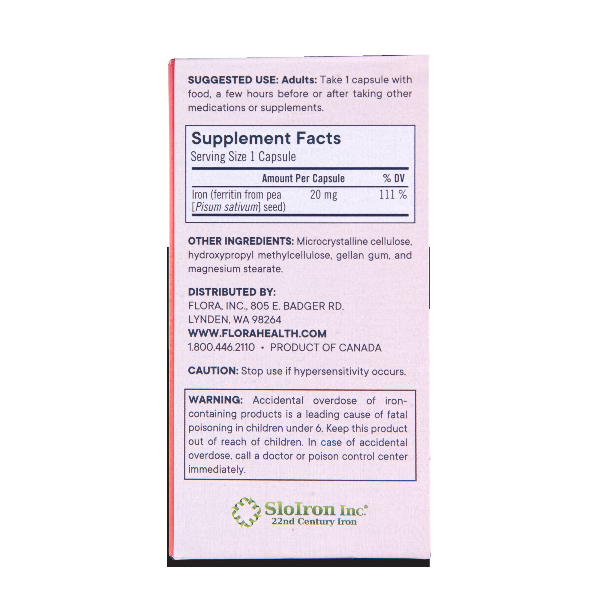 Flora - Iron Ferritin+ Plant-Based Supplement for Women - Non-Constipating, Highly Absorbable - Supports Vitality & Wellness - Vegan Iron Supplement from Flora Health - 60 Capsules - Delayed Release