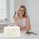 thumbnail image 5 of Bolsa de maquillaje de pana de gran capacidad - Organizador cosmético de viaje de nylon blanco, diseño de apertura amplia para portátil, estuche de almacenamiento ligero para mujeres, 5 of 6
