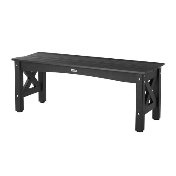 Outdoor Bench, 44.5 Inch Heavy-Duty 600 lbs Capacity, All-Weather Plastic Frame with Adjustable Leveling Footpads & Reinforced Thick Legs, Patio Garden Park Yard Front Porch Bench, Black
