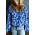 thumbnail image 1 of Women's Blue Floral Notched V-Neck Long Sleeve Blouse, 1 of 5