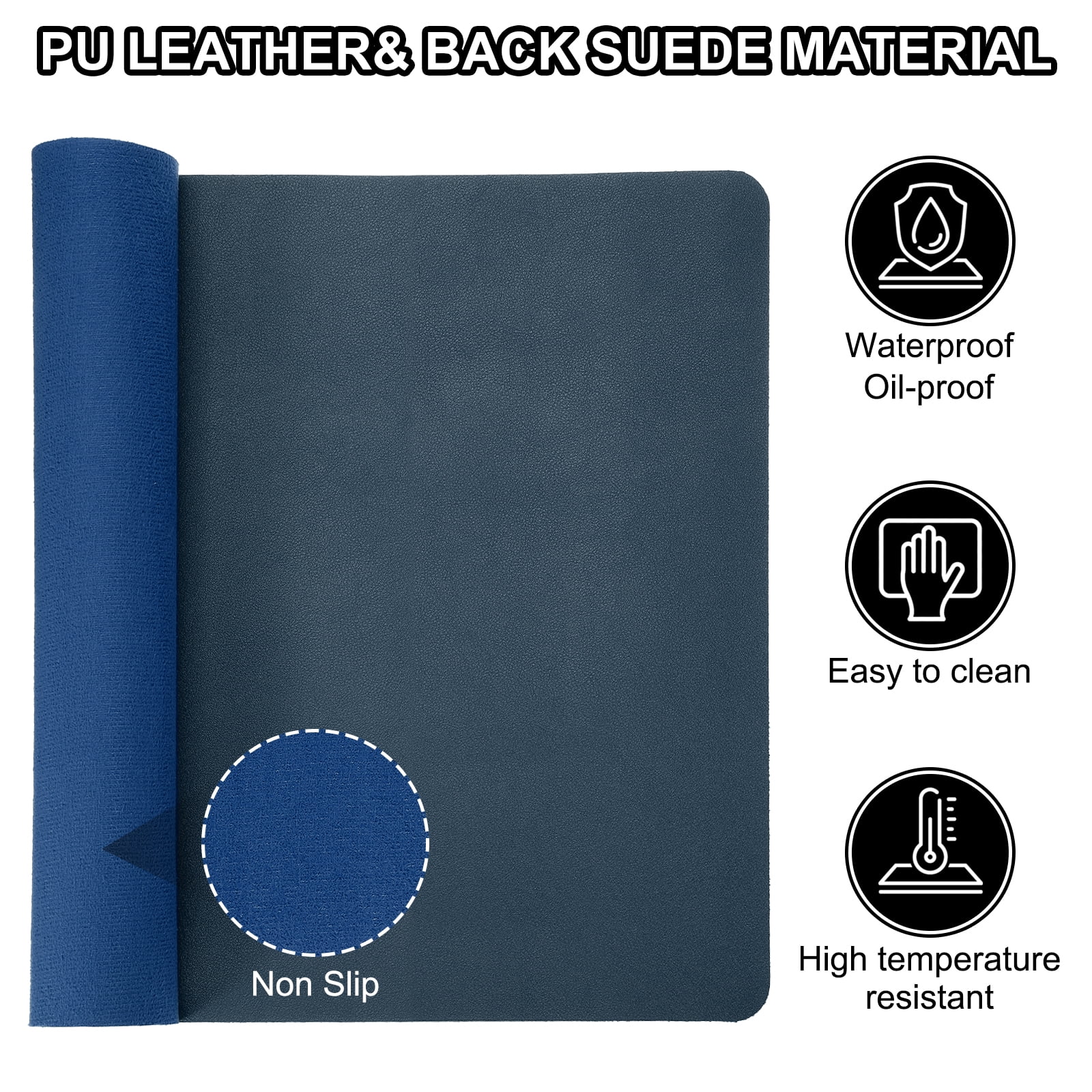 Uxcell 35"x17" Large Desk Mat, PU Leather Dual Side Large Desk Pad, Dark Blue