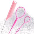 thumbnail image 1 of 1000Pcs Hair Rubber Bands, Soft Small Hair Elastics for Girls and Women, 2pcs Topsy Tail Tools, 1 Rat Tail Comb, Pink, 1 of 1