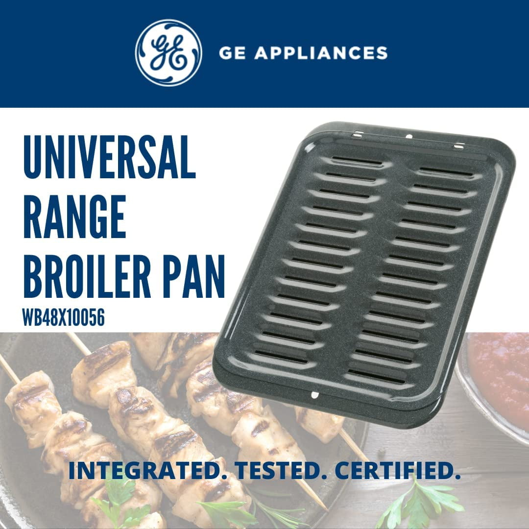 GE Appliances Broiler Pan with Rack for Oven, Non-Stick Pan, 2 Piece Black Porcelain Coated Steel Roasting Pan, WB48X10056