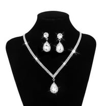 Sdmnsg-T Rhinestone Bridal Wedding Jewelry Set Silver Crystal Necklace Earrings Sets Formal Costume Jewelry for Women and Brides