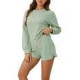 thumbnail image 4 of INSPIRE CHIC Women's Waffle Lounge Sets 2 Piece Long Sleeve Sweatshirt with Matching Shorts Outfits XL Green, 4 of 6