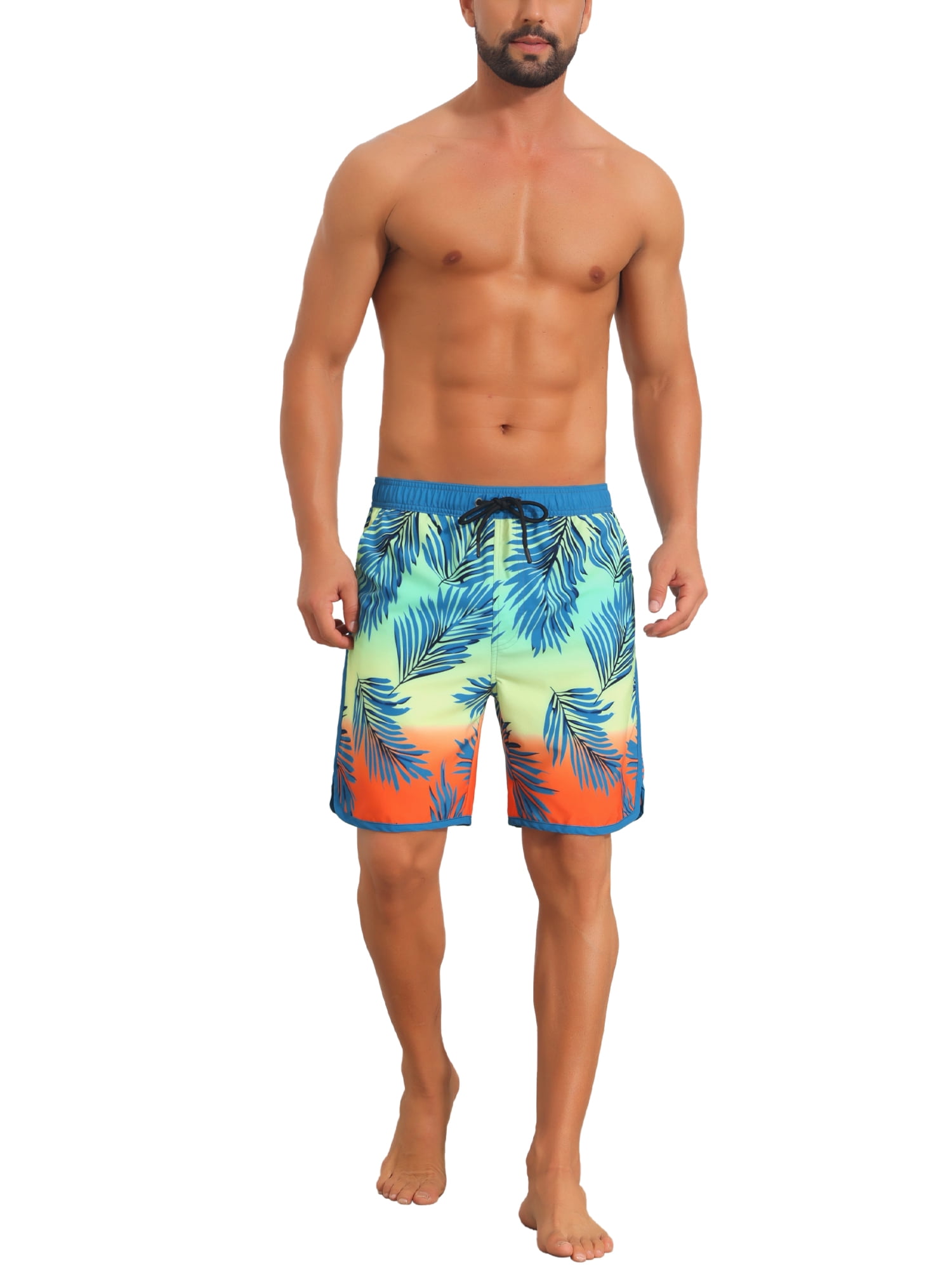 INSPIRE CHIC Men's Printed Elastic Liner Drawstring Swimming Shorts with Pockets 30 Light Blue