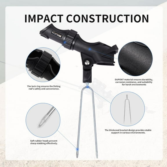 360° Adjustable Fishing Rod Holder with GentleGrip & PowerLock,  Bank Shore Fishing Gear for Men Women Anglers