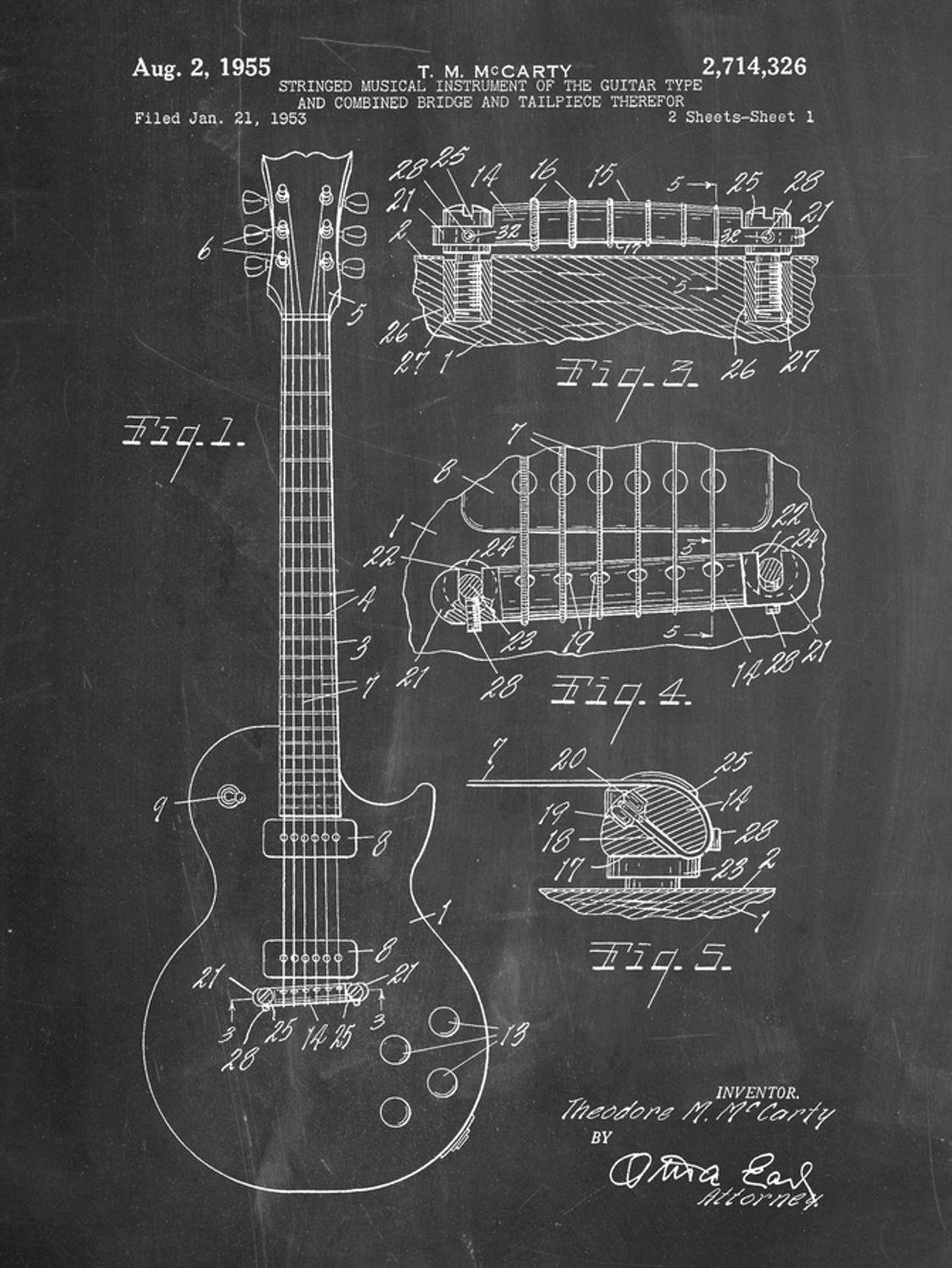Art.com Gibson Les Paul Guitar Patent Art Print by Cole Borders, 12" x 16"