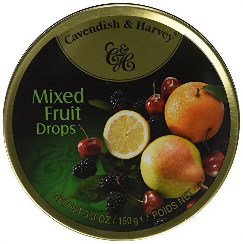 Cavendish & Harvey Mixed Fruit Hard Candy Drops 5.3 Ounce Tin