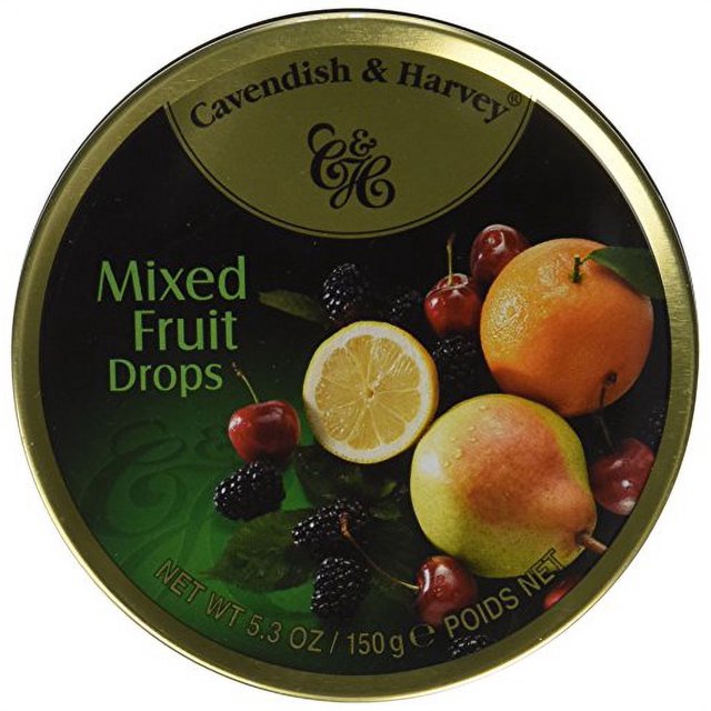 Cavendish & Harvey Mixed Fruit Hard Candy Drops 5.3 Ounce Tin