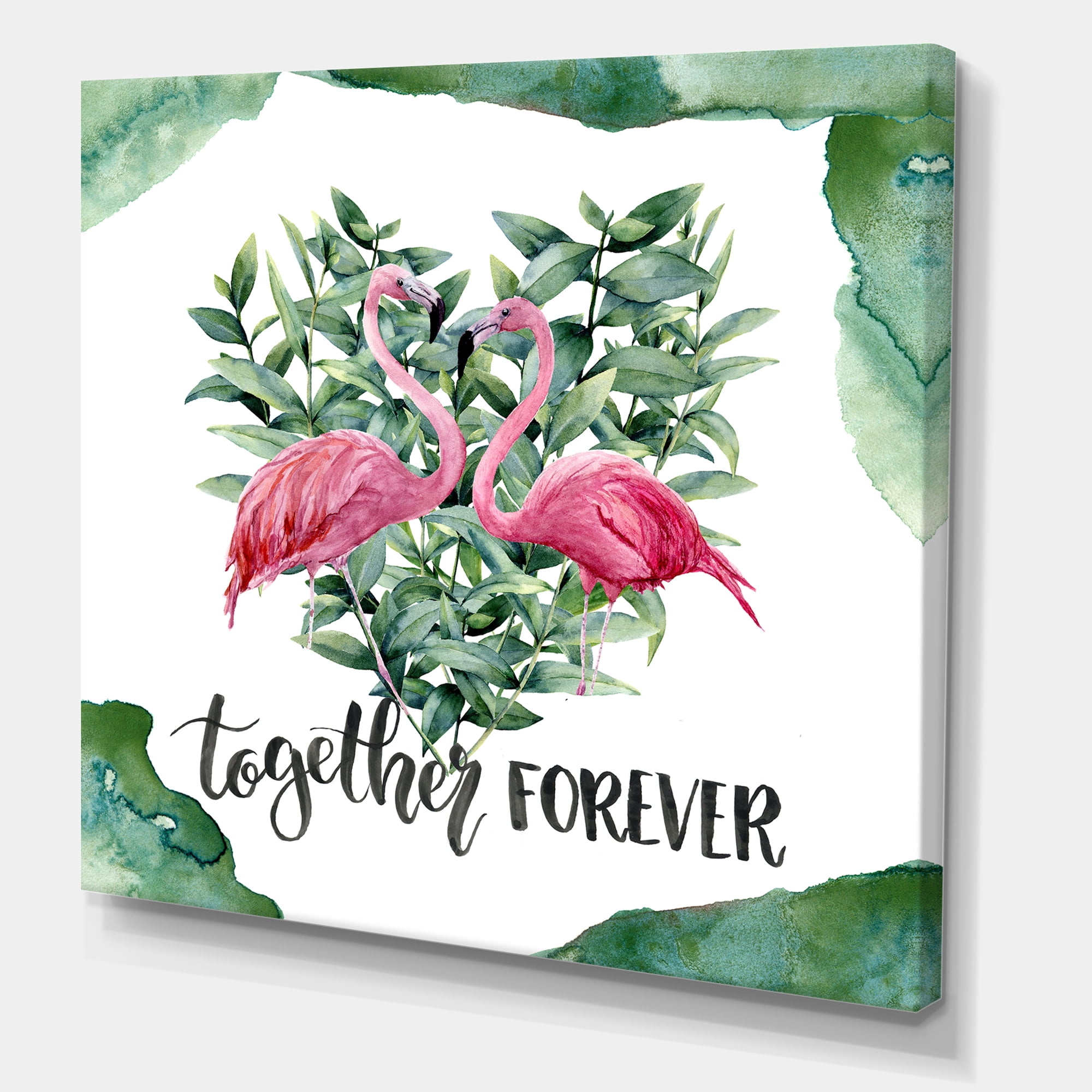 Designart ' Eucalyptus Leaves With Flamingo Floral Heart ' Traditional Canvas Wall Art Print