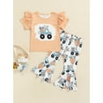 thumbnail image 3 of 2Pcs Girls Easter Outfits, Carrot Print Ruffled Short-Sleeves T-Shirt + Bell-Bottoms for Kids, 1-6 Years, 3 of 9