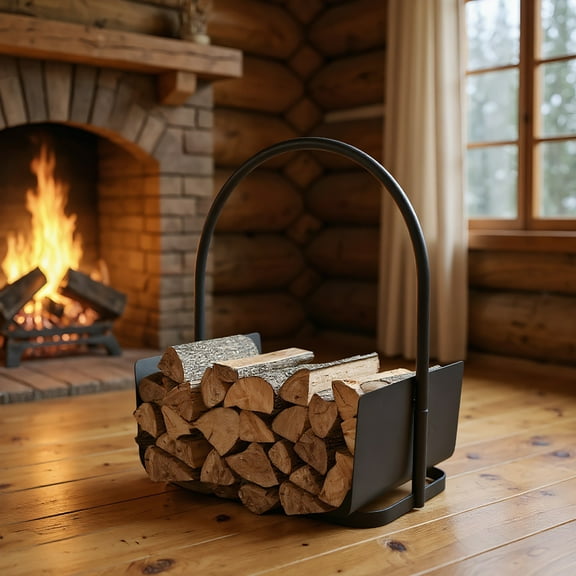 Demifill Portable Fireplace Log Holder, Handheld Firewood Rack for Outdoor Camping, Black