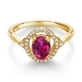 thumbnail image 2 of Gem Stone King 1.19 Ct Oval Red Created Ruby 18K Yellow Gold Plated Silver Ring (Size 6), 2 of 4