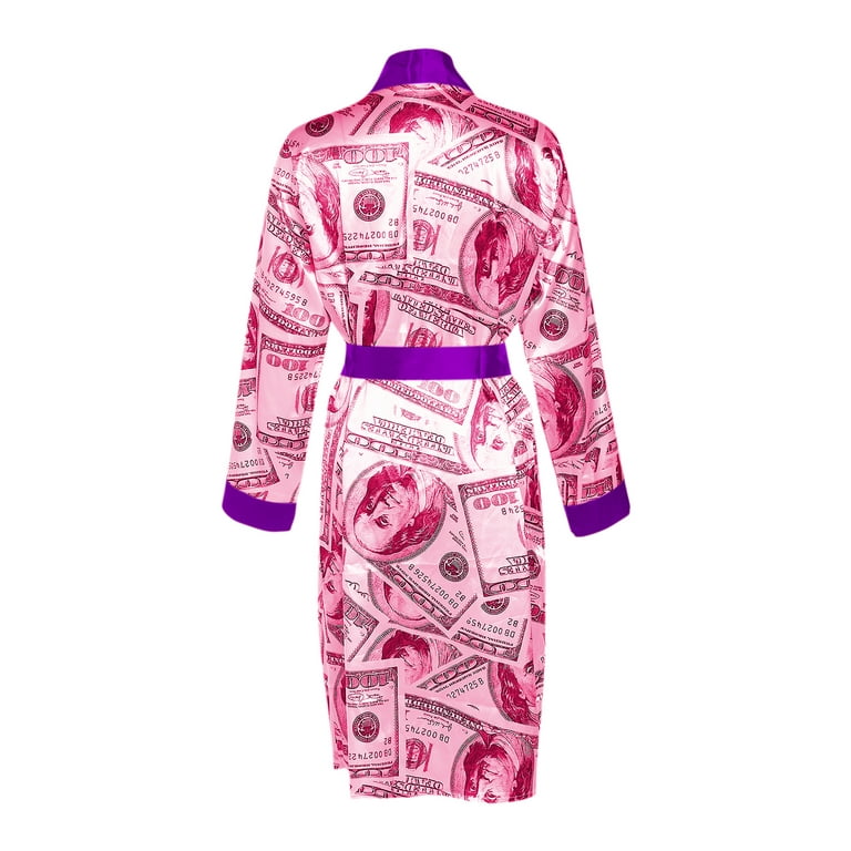 AMILIEe Women Robe Long Silk Bathrobe Soft Chic Print Sexy