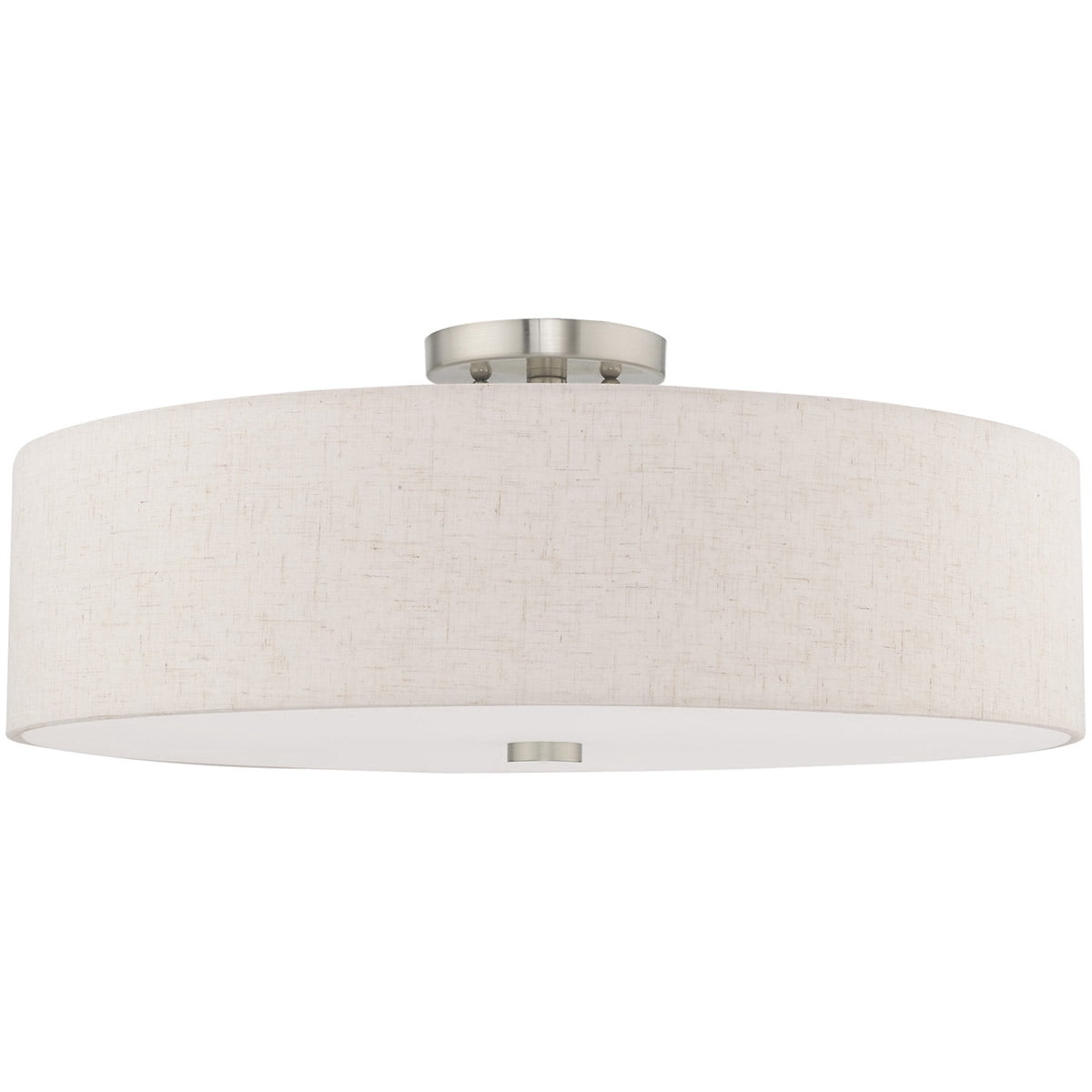 5 Light Brushed Nickel Ceiling Light fixture with Hand Crafted Oatmeal Fabric Hardback Shade