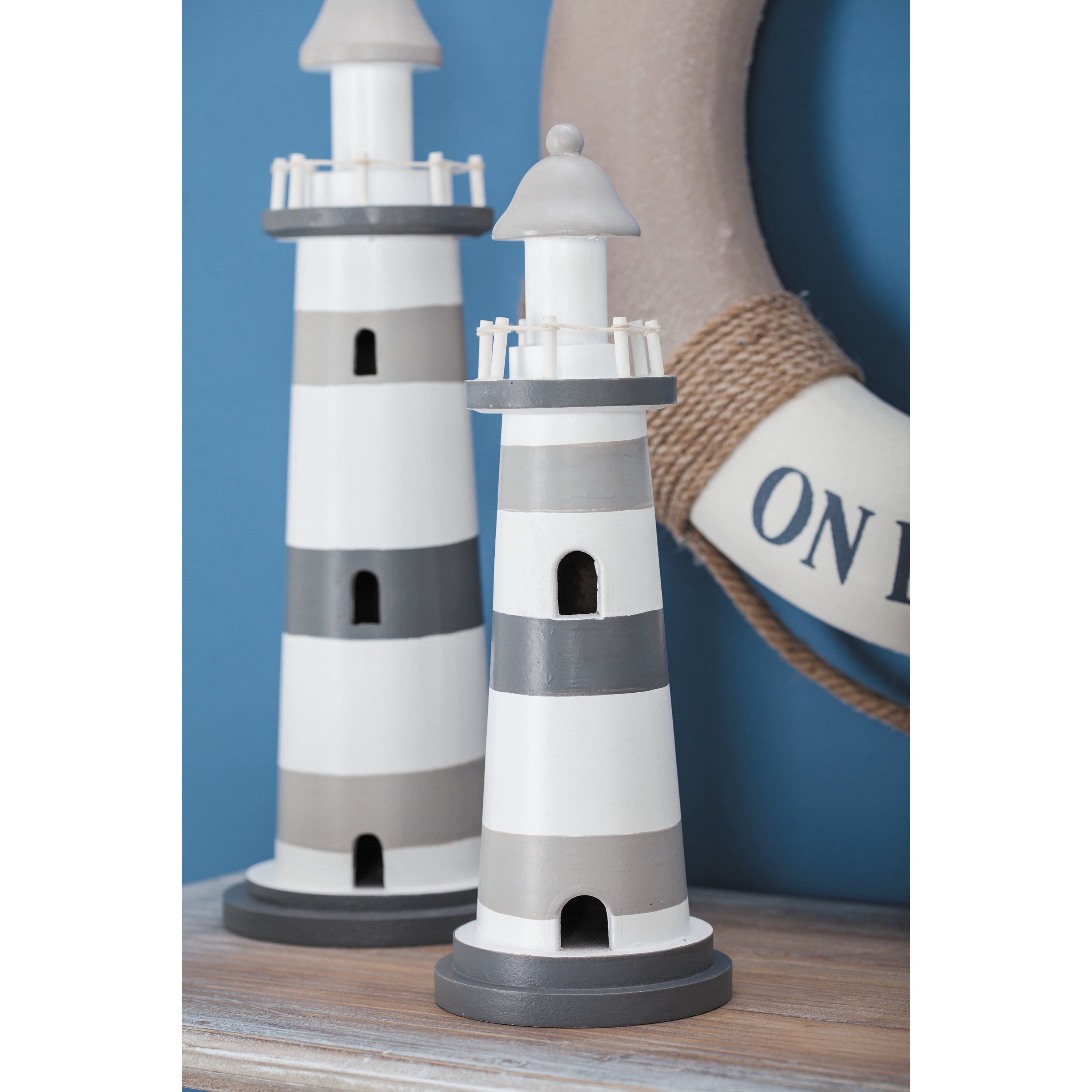4" x 13" Gray Wood Light House Sculpture, by DecMode