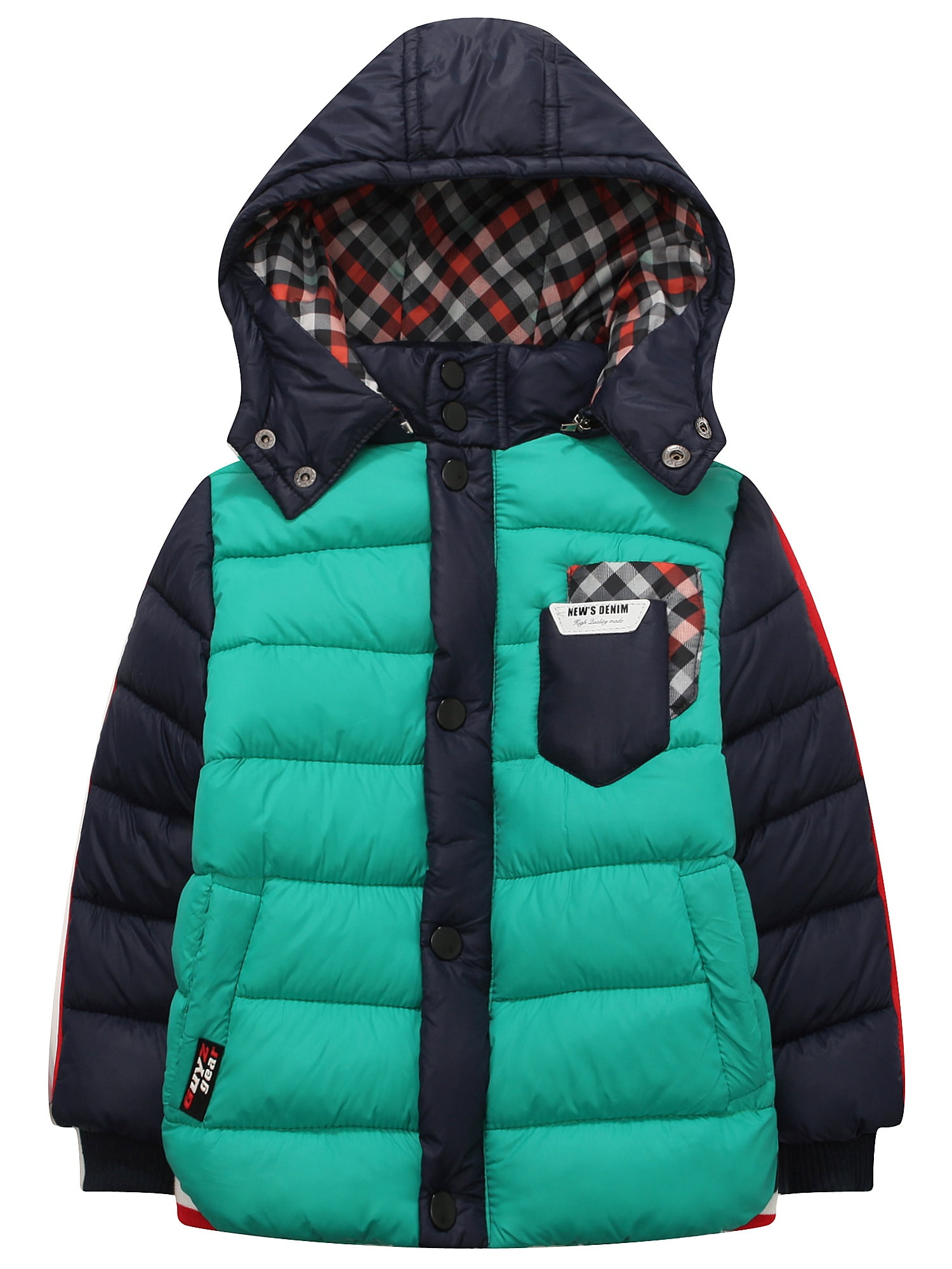 Little Boys Green Contrast Sleeve Hooded Padding Jacket 3/4