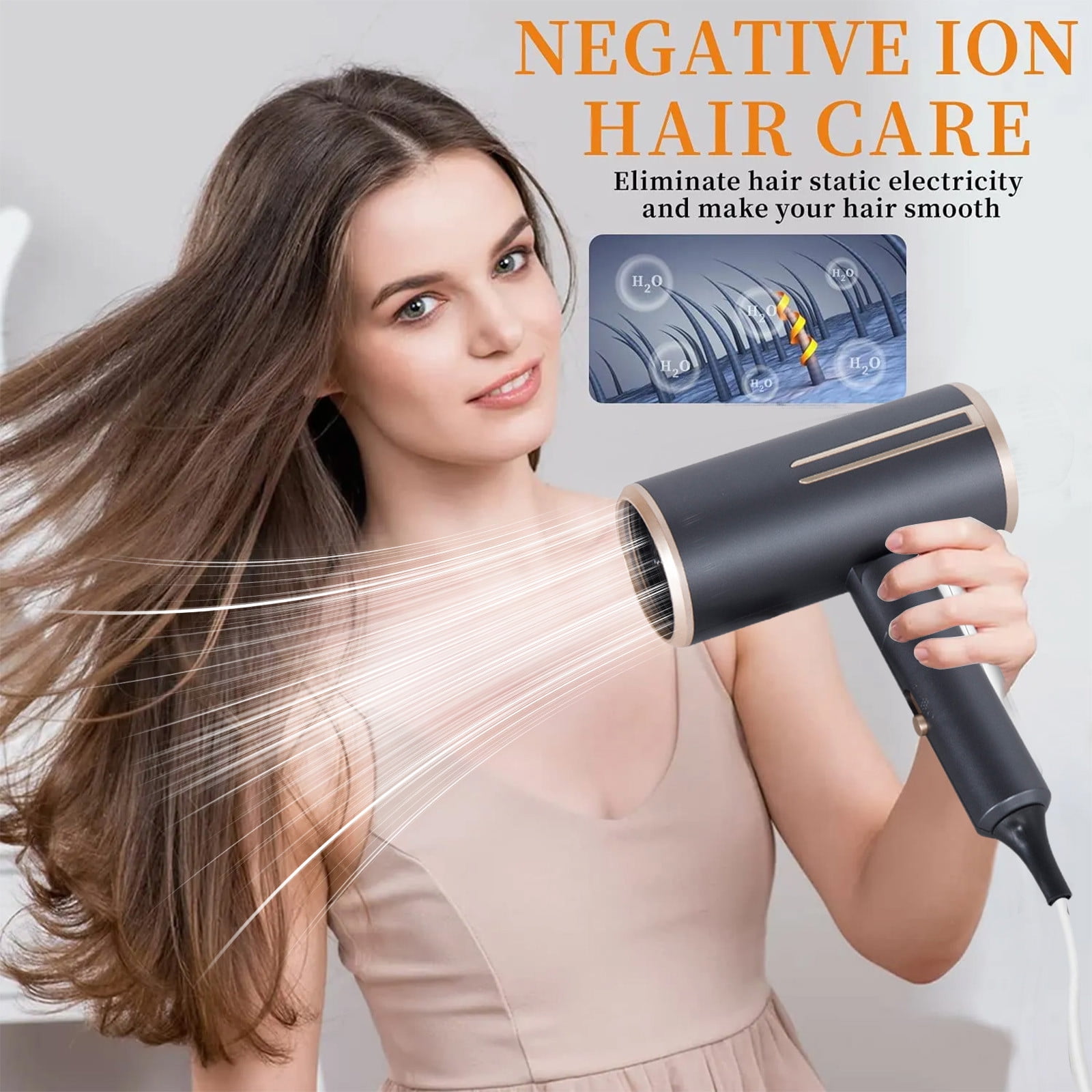 High-Power Hair Dryer, Home And Salon Use, Hot Wind Comb, Low Radiation, Ionic, 3 Wind Speeds, 3 Temperatures, Intelligent Temperature Control, Fast Drying, Portable