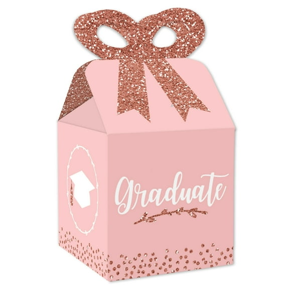 Big Dot of Happiness Rose Gold Grad - Square Favor Gift Boxes - Graduation Party Bow Boxes - Set of 12