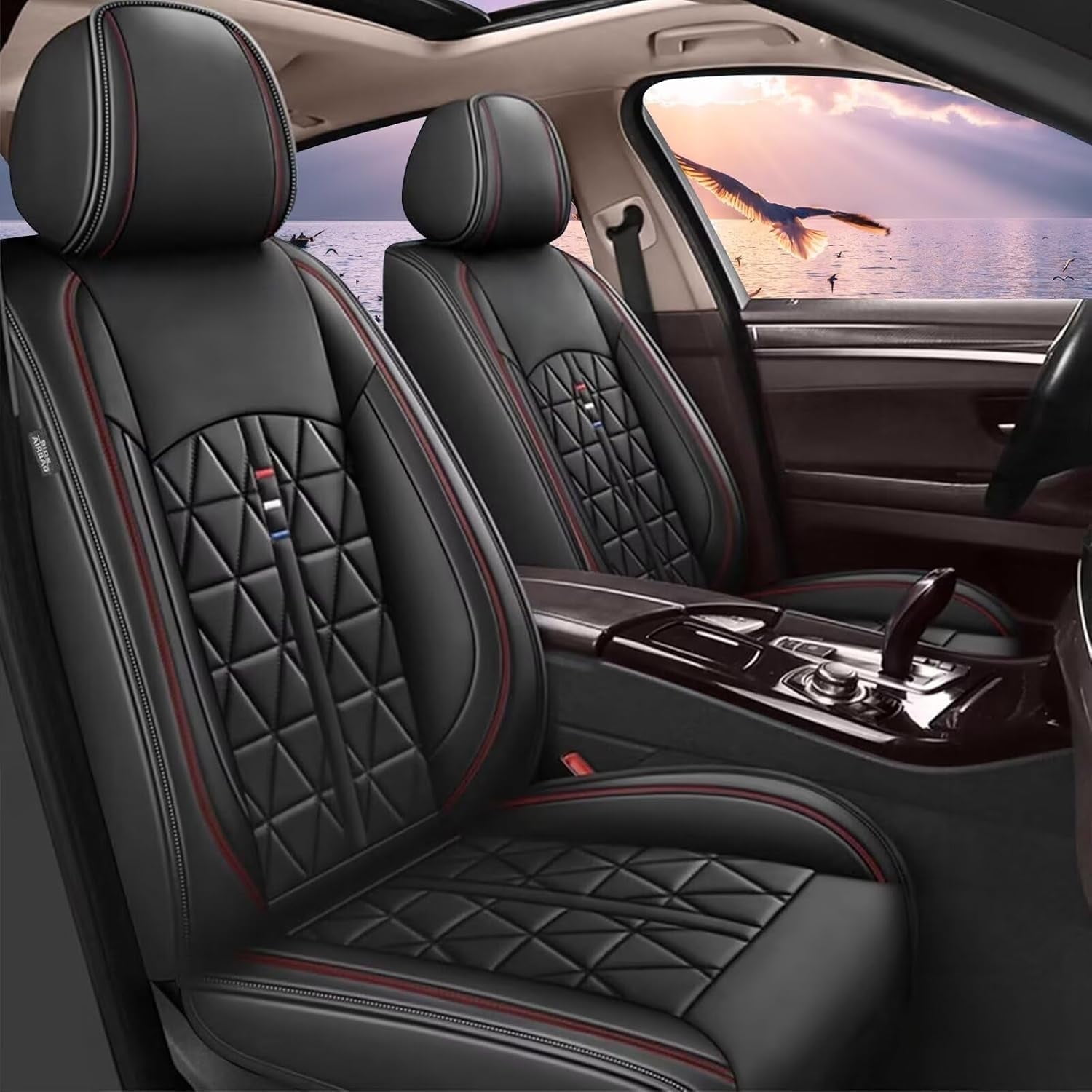DIKSOAKR Car Seat Covers for Ford Fusion 2010-2020 Front Seat Covers,Waterproof Faux Leather Seat Covers Seat Protector Airbag Compatible Automotive Accessories (Black)