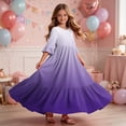 thumbnail image 6 of ITSAME Girls A-Line Maxi Dress Flowy Ruffle 3/4 Sleeve Round Neck Gradient Print Summer Fashion Casual Dress Purple Size 8, 6 of 7