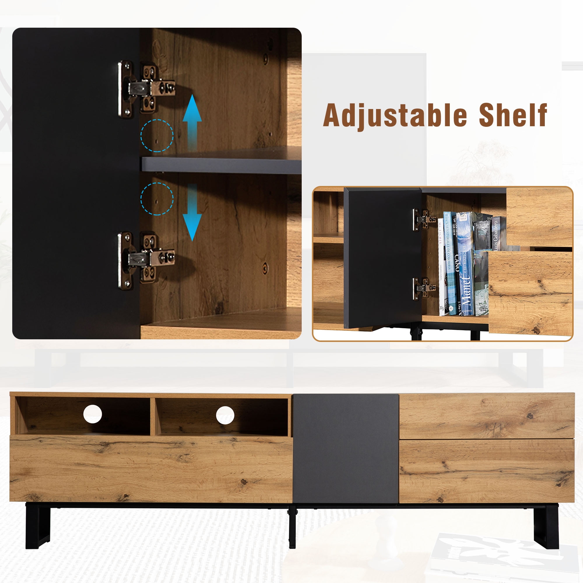 Harper & Bright Designs TV Stand for 80'' TV Stand, Media Console Table, Entertainment Center with Drop Down Door for Home Theatre, Wood
