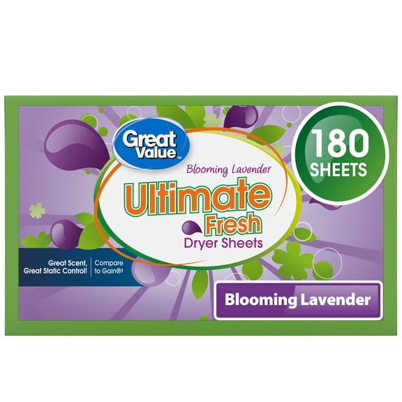 Great Value Ultimate Fresh Dryer Sheets, Blooming Lavender, 180 Count, Compare to Gain®