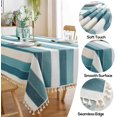 thumbnail image 2 of IGUOHAO Striped Tassel Tablecloth Stitching Rectangle Table Cloth Cotton Linen Fabric Table Cover for Kitchen Dinning Tabletop 54 x 86 Inch Teal, 2 of 5