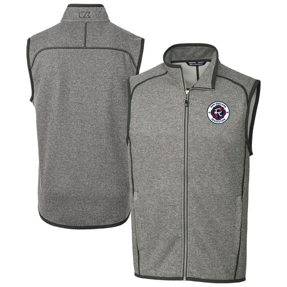 Men's-Cutter & Buck Heather Gray New England Revolution Big & Tall Mainsail Sweater-Knit Full-Zip Vest