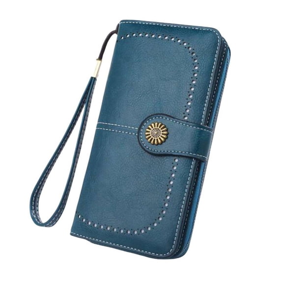 Women's Vintage Long Wallet Clutch with Wristlet Strap, RFID Blocking Card Holder Organizer for Ladies