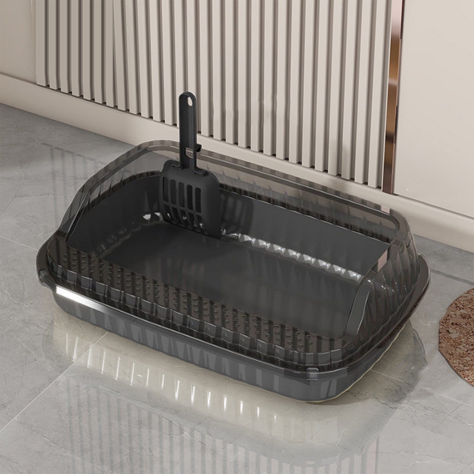 Semi Enclosed High Sided Cat Litter Box with Scoop, Splash Proof Plastic Litter Pan for Indoor Cats