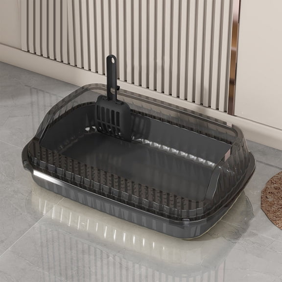 Semi Enclosed Cat Litter Box with Lid, Plastic Litter Box for Cats, Litter Pan High Sided, Never Absorbs Odors, Anti-Urine Leakage, Easy Cleaning, Include Scoop, Kittens or Multicat Homes