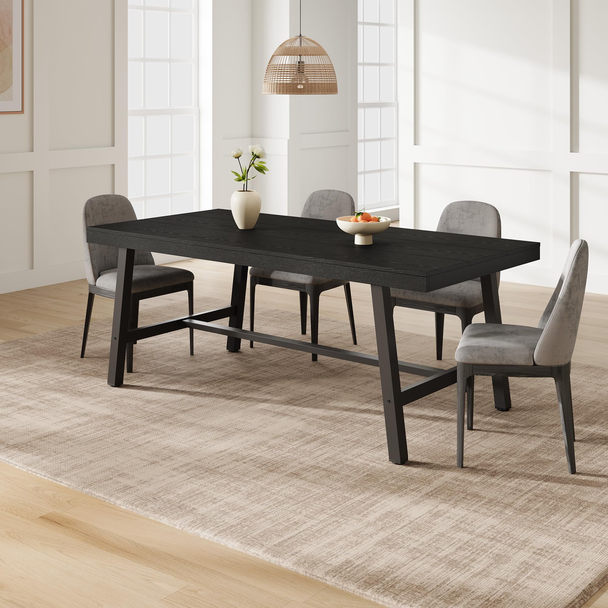 70.87 Inch Long Large Rectangle Dining Table for 6-8 People, Modern Kitchen Dining Room Table with Rustic Wooden Tabletop & Strong Metal frame(Only Black Table)
