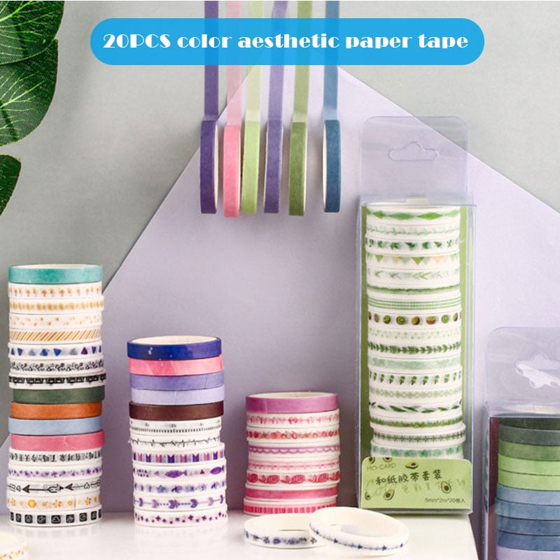 CAROOTU 20Pcs Multicolor Washi Tape Aesthetic Scrapbooking Decorative