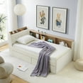 thumbnail image 2 of Modern Twin Size Upholstery Velvet Day Bed with Storage Headboard,Multi Functional Daybed with 2 Storage Drawers and Wireless Charging,Smart LED Lights,for Bedroom,Apartment,Beige, 2 of 6