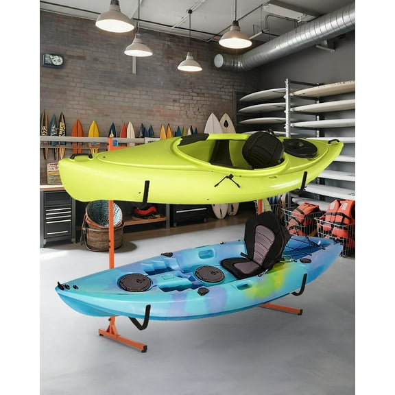 AOILE Heavy Duty 2-Tier Kayak Storage Rack, Adjustable Freestanding Canoe, SUP, Paddleboard & Surfboard Stand for Indoor & Outdoor Use