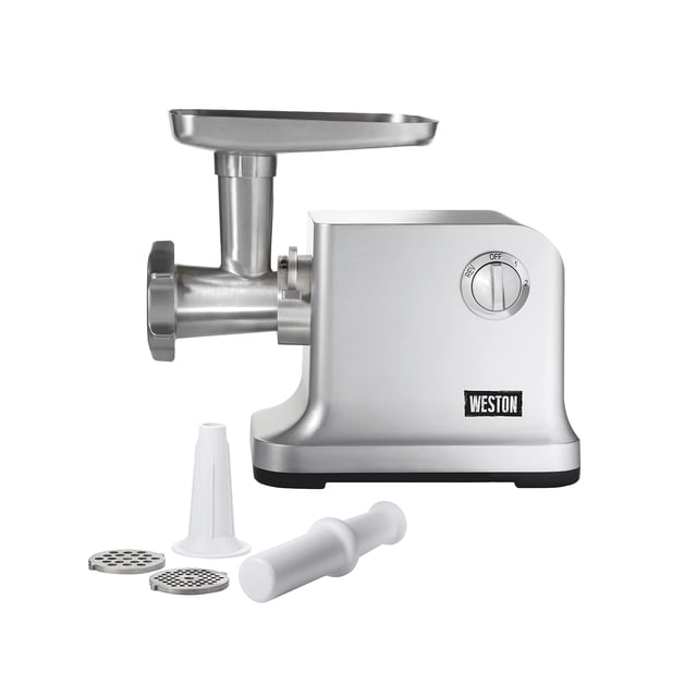 Weston Electric Meat Grinder & Sausage Stuffer #12 750 Watt 1 HP Motor Grinds 4 lbs Per Minute Includes Stainless Steel Grinding Plates Die-Cast Aluminum