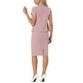 thumbnail image 4 of INSPIRE CHIC Women's Business 2 Piece Suit Set Short Sleeve Work Blazer Jacket and Pencil Skirt XS Pink, 4 of 7