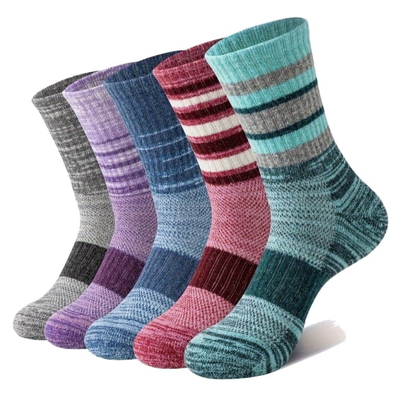Thermal Hiking Socks Warm Cushioned Moisture Wicking Socks for Women & Men, 5 Pairs