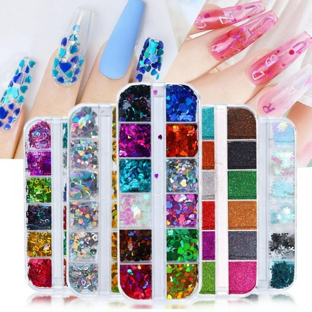 Nail Art Sequins Set, Mixed Iridescent Mixed Styles, for Acrylic Nail