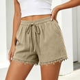 thumbnail image 6 of Cagogo Women's Cotton Linen Plus Size Shorts Elastic Waist Flowy Casual Beach Vacation Shorts Solid Boho Loose Regular Fit Summer Trousers, Khaki M, 6 of 6