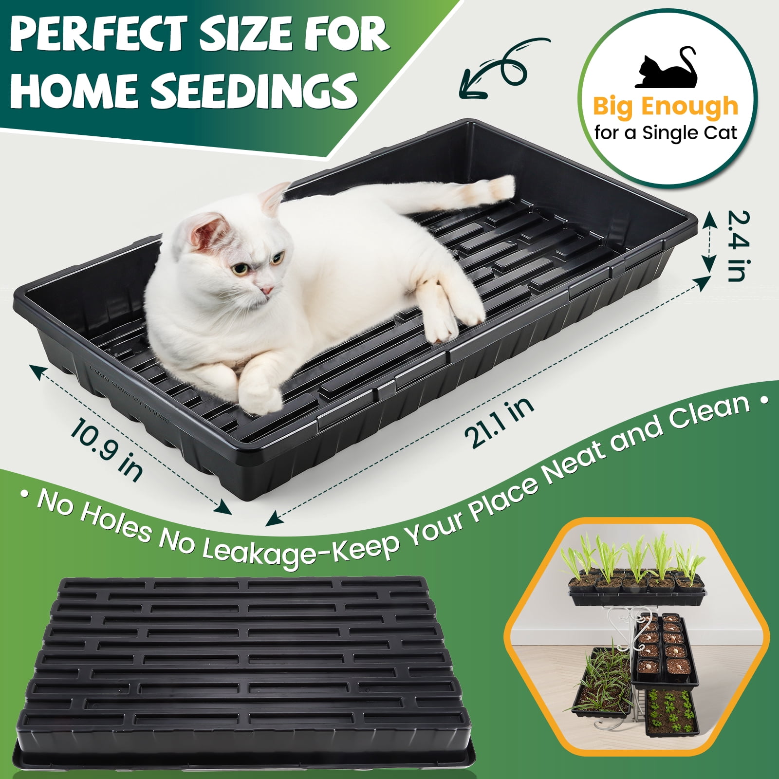 20 Pack Extra Thick 1020 Heavy Duty Seed Starter Trays - No Holes, Reusable, 2.44 in Deep, Plastic Plant Growing Trays for Seedlings, Microgreens,and Propagation Sprouting in Garden, Greenhouse