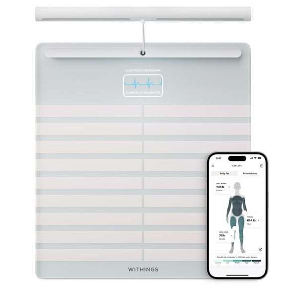 WITHINGS Body Scan: báscula inteligente con análisis de composición corporal segmentaria, báscula para medir peso corporal, edad vascular, grasa visceral y frecuencia cardíaca, iOS/Android