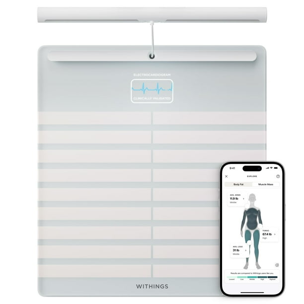 WITHINGS Body Scan: báscula inteligente con análisis de composición corporal segmentaria, báscula para medir peso corporal, edad vascular, grasa visceral y frecuencia cardíaca, iOS/Android