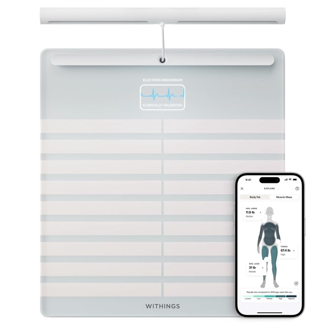 WITHINGS Body Scan: báscula inteligente con análisis de composición corporal segmentaria, báscula para medir peso corporal, edad vascular, grasa visceral y frecuencia cardíaca, iOS/Android