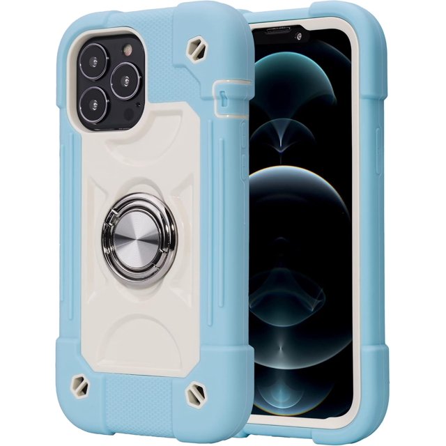 Compatible con iPhone 13 Pro Max Funda con soporte, cubierta de teléfono resistente a prueba de golpes de grado militar con soporte de anillo ajustable para iPhone 6.7 2021 Accesorios - Negro