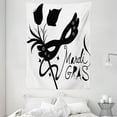 thumbnail image 1 of Mardi Gras Tapestry, Classical Mask with Flowers Feathers Stylized Calligraphy Star Silhouettes, Wall Hanging for Bedroom Living Room Dorm Decor, 60W X 80L Inches, Black and White, by Ambesonne, 1 of 2
